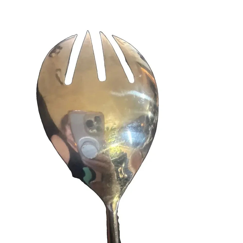 Anthropologie Serving Salad Set Ornate Green/Teal Handles Stainless Steel